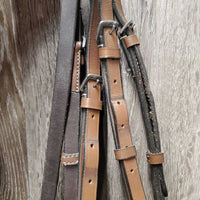 FS/Rsd Padded Bridle, Plain Reins *gc, dry, stiff, clean, scraped edges, stains, mnr mismatched
