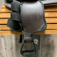 10" Wide? Supra Synthetic Western Saddle, 24" Neoprene Cinch, Plastic Stirrups, 2 Velcro Hobble Straps, 2 Nylon Latigos
