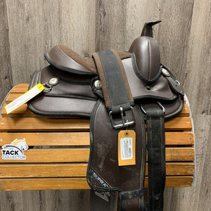 10" Wide? Supra Synthetic Western Saddle, 24" Neoprene Cinch, Plastic Stirrups, 2 Velcro Hobble Straps, 2 Nylon Latigos