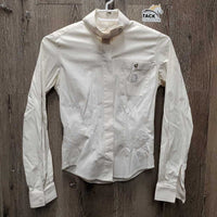 LS Show Shirt, attached Snap Collar *gc, crinkled, wrinkled, seam puckers, dingy, older
