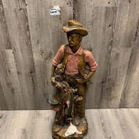 Vintage 1970's ?Fred Curtis Ceramic Standing Cowboy Statue *v.dented & chipped, dirty
