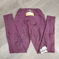 Full Sticky Seat Riding Tight Breeches, Pull On, Thigh pockets *gc, curled waist, seam rubs & threads, mnr stains, cracking logo

