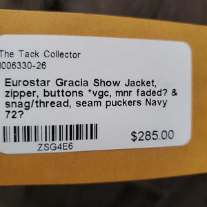 Show Jacket, zipper, buttons *vgc, mnr faded? & snag/thread, seam puckers