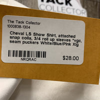 LS Show Shirt, attached snap colla, 3/4 roll up sleeves *vgc, seam puckers
