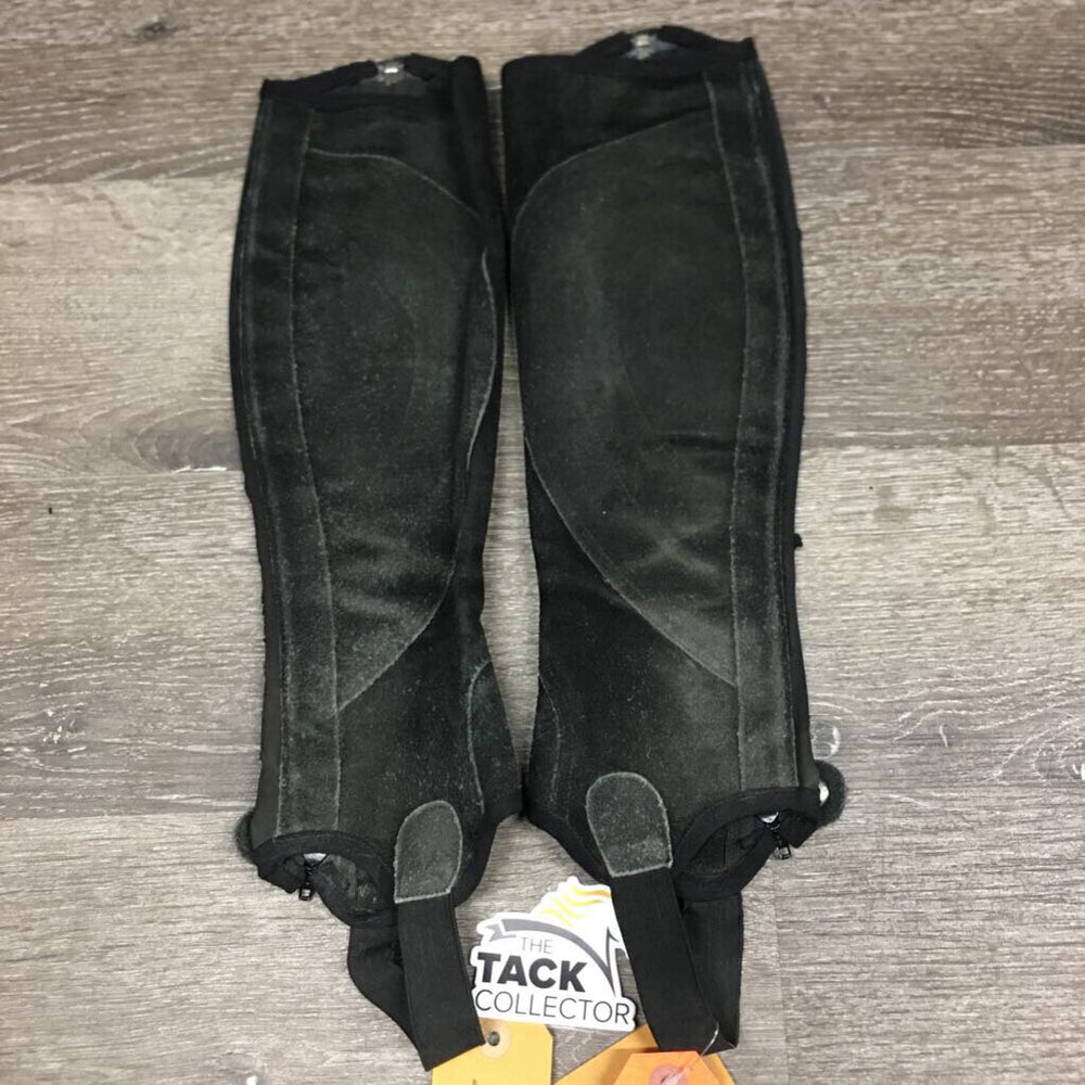 Pr Hvy Suede Half Chaps *gc, peeling, clean, rubs, older