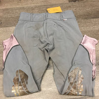 Euroseat Breeches *gc/fair, stained, threads, pills, rubs, seam puckers, stickies: peeled & faded, discolored seat & legs
