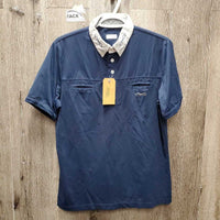 MENS SS Show Polo Shirt, 1/4 Button up *vgc, puckered collar
