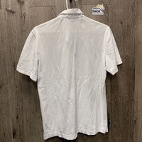 MENS SS Show Polo Shirt, 1/4 Button up *gc, v.puckered collar, dingy?, rubs, pills
