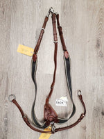 Leather & Elastic Breastplate, 2 piece Running Martingale Attachment, snaps *vgc, clean, mnr residue & faded
