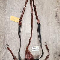 Leather & Elastic Breastplate, 2 piece Running Martingale Attachment, snaps *vgc, clean, mnr residue & faded