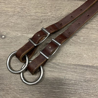 Adj Thick Leather Running Martingale Attachment, long buckle strap, snap *vgc, clean, dents, stains, stiff, twists