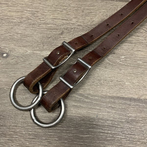 Adj Thick Leather Running Martingale Attachment, long buckle strap, snap *vgc, clean, dents, stains, stiff, twists