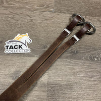 Adj Thick Leather Running Martingale Attachment, long buckle strap, snap *vgc, clean, dents, stains, stiff, twists
