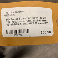 FS Padded Leather Girth, 1x els *gc/vgc, clean, rubs, stains, mnr scratches & cut, stiff
