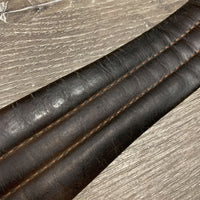 Narrow Leather Girth, 2x els *v.CRACKED, NOT for RIDING, clean, v.stiff & dry, stains, rubs
