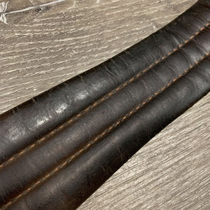 Narrow Leather Girth, 2x els *v.CRACKED, NOT for RIDING, clean, v.stiff & dry, stains, rubs