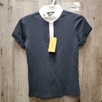 SS Polo Show Shirt, 1/4 Button Up, attached button up *gc, crinkled collar
