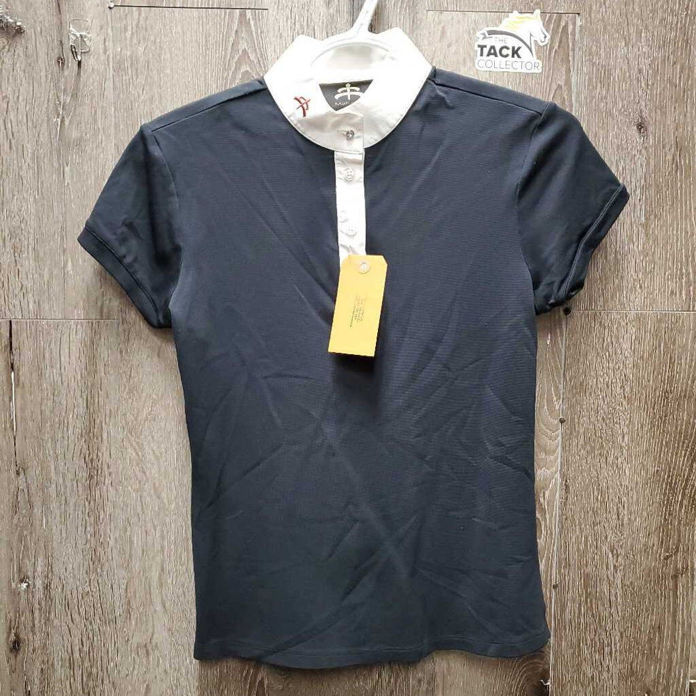 SS Polo Show Shirt, 1/4 Button Up, attached button up *gc, crinkled collar