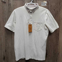 MENS SS Polo Show Shirt, 1/4 Button Up *vgc, mnr puckers, dingy & crinkled collar
