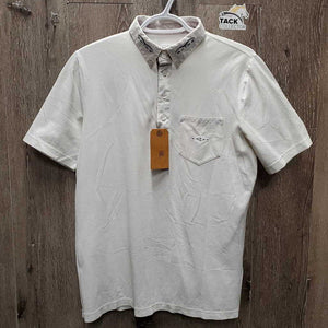 MENS SS Polo Show Shirt, 1/4 Button Up *vgc, mnr puckers, dingy & crinkled collar