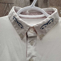 MENS SS Polo Show Shirt, 1/4 Button Up *vgc, mnr puckers, dingy & crinkled collar
