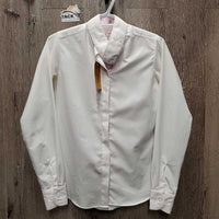 LS Show Shirt, attached snap collar *gc, pit stains, seam puckers, older
