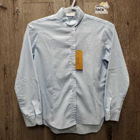 JUNIORS LS Show Shirt, attached velcro collar *gc, pills, rubs, older, seam puckers
