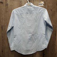 JUNIORS LS Show Shirt, attached velcro collar *gc, pills, rubs, older, seam puckers
