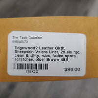 Leather Girth, Sheepskin Velcro Liner, 2x els *gc, clean & dirty, rubs, faded spots, scratches, older
