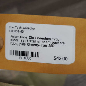Side Zip Breeches *vgc, older, seat stains, seam puckers, rubs, pills