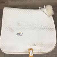 Quilt Sheepskin Lined Dressage Saddle Pad, tabs *gc, dingy, stains, rubs, hairy, threads
