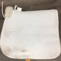 Quilt Sheepskin Lined Dressage Saddle Pad, tabs *gc, dingy, stains, rubs, hairy, threads
