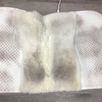 Quilt Sheepskin Lined Dressage Saddle Pad, tabs *gc, dingy, stains, rubs, hairy, threads
