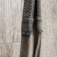 Dressage Bridle, Rubber Reins, "Pink" Browband, Crank, buckles *N0 Flash, gc, mnr residue, scraped edges, mismatched *Reins: creases, crackles/splits, dry, stiff, scraped edges
