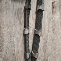 Dressage Bridle, Rubber Reins, "Pink" Browband, Crank, buckles *N0 Flash, gc, mnr residue, scraped edges, mismatched *Reins: creases, crackles/splits, dry, stiff, scraped edges