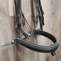 Dressage Bridle, Rubber Reins, "Pink" Browband, Crank, buckles *N0 Flash, gc, mnr residue, scraped edges, mismatched *Reins: creases, crackles/splits, dry, stiff, scraped edges