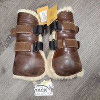 Open Front & Hind Boots, velcro, fleece lining *gc/fair, clean, scraped, thin/holey edges, faded, hairy velcro, older
