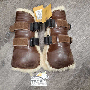 Open Front & Hind Boots, velcro, fleece lining *gc/fair, clean, scraped, thin/holey edges, faded, hairy velcro, older