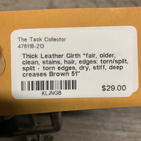 Thick Leather Girth *fair, older, clean, stains, hair, edges: torn/split, split - torn edges, dry, stiff, deep creases
