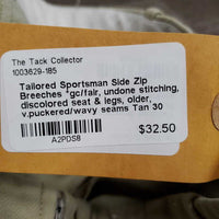 Side Zip Breeches *gc/fair, undone stitching, discolored seat & legs, older, v.puckered/wavy seams
