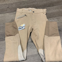 JUNIORS Hvy Cotton Euroseat Breeches *gc, discolored seat & legs, seams: mnr rubs, holes & undone stitching
