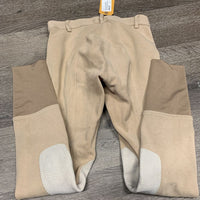 JUNIORS Hvy Cotton Euroseat Breeches *gc, discolored seat & legs, seams: mnr rubs, holes & undone stitching
