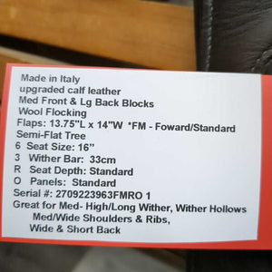 16/16.5" MW *5.5" Erreplus JR2 Close Contact, 2 Billet Guards, Grey Erreplus Cover, Semi-Flat Seat, Med Front & Lg Back Blocks, Wool Flocking, Flaps: 13.75"L x 14"W Serial #: 2709223963FMRO 1