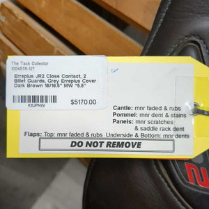 16/16.5" MW *5.5" Erreplus JR2 Close Contact, 2 Billet Guards, Grey Erreplus Cover, Semi-Flat Seat, Med Front & Lg Back Blocks, Wool Flocking, Flaps: 13.75"L x 14"W Serial #: 2709223963FMRO 1