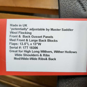 17" MW *5.25" Black Country Ricochet Close Contact, 2 Billet Guards, Black - Black Country Saddle Cover, Wool Flocking, Front & Back Gusset Panels, Med Front & Large Back Blocks, Flaps: 13.5"L x 13"W Serial #: 17T 18306
