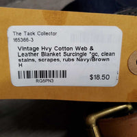 Vintage Hvy Cotton Web & Leather Blanket Surcingle *gc, clean, stains, scrapes, rubs
