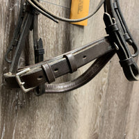 Dressage Double Bridle, Clinker Nose & Brow, 2 prs Plain Reins *vgc, clean, dusty, stiff, xholes, older
