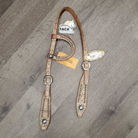 One Ear Western Headstall, bling, tag, 3 Conchos & screws *new, edge rubs, peeled tag
