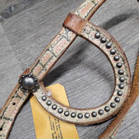 One Ear Western Headstall, bling, tag, 3 Conchos & screws *new, edge rubs, peeled tag