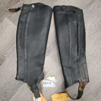 Leather Half Chaps, Back Zips *gc/fair, 0 Snaps & sharp, dirt, rubs, lining: torn & thin, unstitched seam
